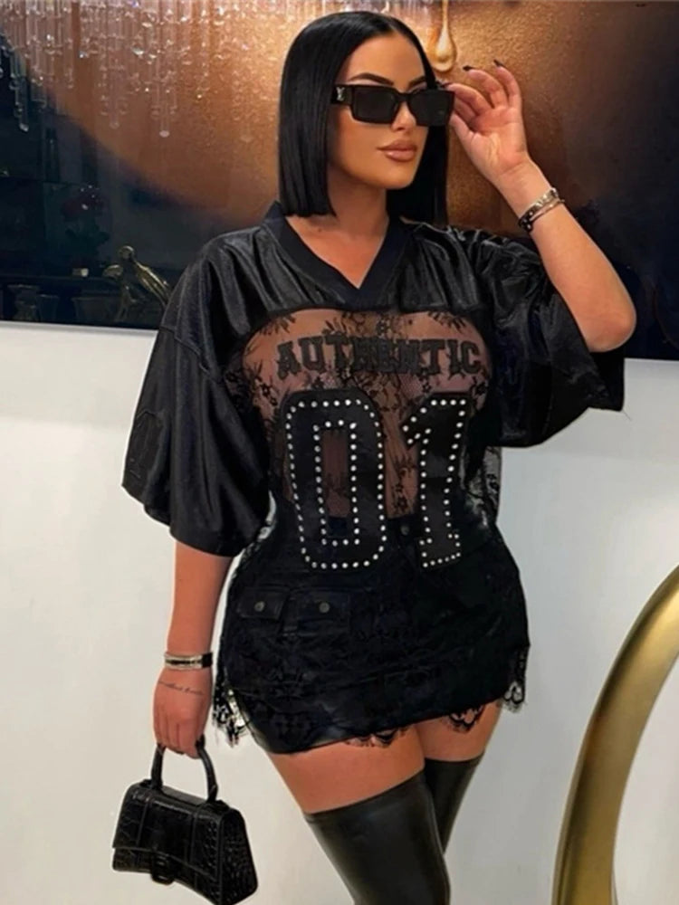 See Through Backless Loose Short Sleeve Y2K Sexy Trend Streetwear Tops