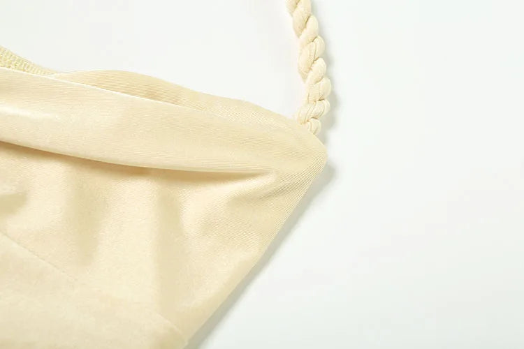 Weird Puss Shell Metal Satin Dress Women Y2K Plait Halter Sexy Low-Neck Irregular Backless Sleeveless Ruched Summer Mini Bodycon