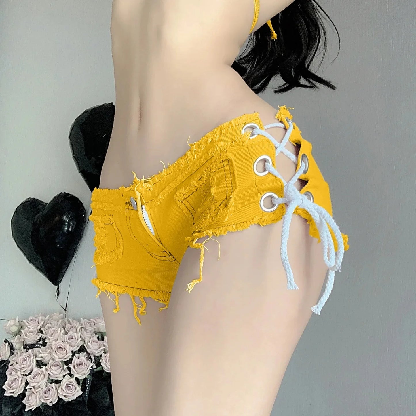 Sexy Low Waist Jeans Shorts,  European American Style Crossbody Shorts For Nightclubs Summer Fashion Trend
