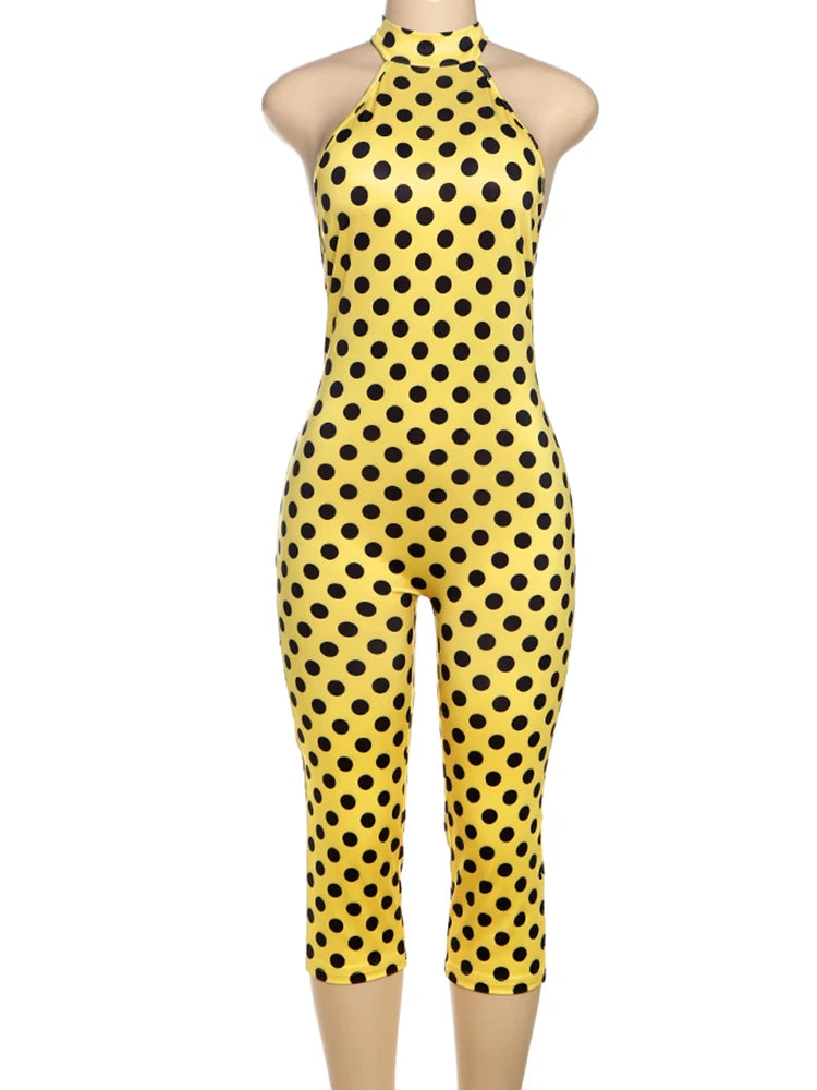 Weird Puss Colorful Print Romper Women Halter Bandage Summer Sexy Hipster Backless Activity Workout Fit Tight Stretch Playsuits