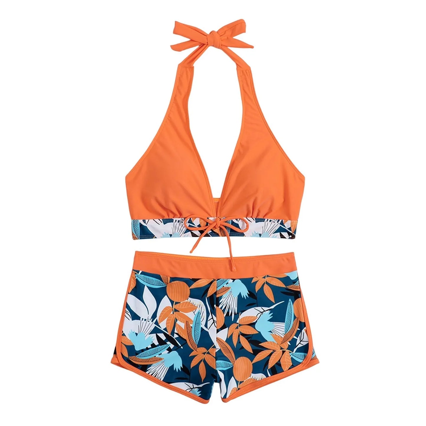 Shorts Bikinis Set  High Waist Swimsuit Women Swimwear  Plant Print Bathers Bathing Swim Suit Beachwear