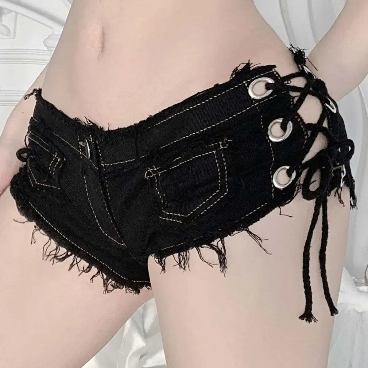 Sexy Low Waist Jeans Shorts,  European American Style Crossbody Shorts For Nightclubs Summer Fashion Trend