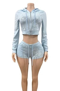 STYLISH LADY Letter Printed Sporty 2 Piece Set Women Long Sleeve Zipper Hoodies Crop Top and Shorts Suits 2025 Autumn Tracksuits