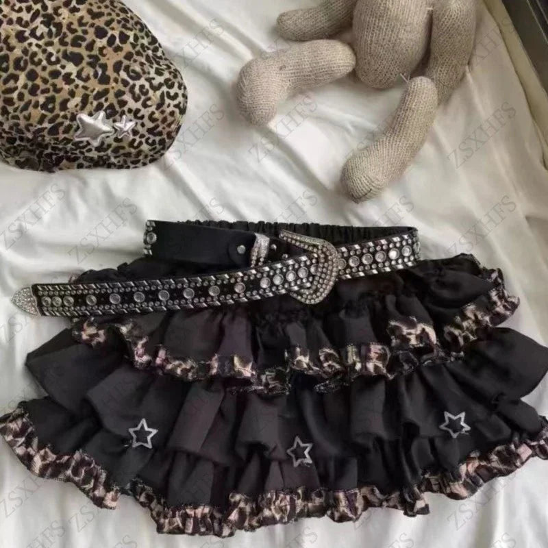 Subculture Gothic Skirt Women Clothing Sexy Leopard A-Line Vintage Streetwear Sweet Y2k Aesthetic Punk