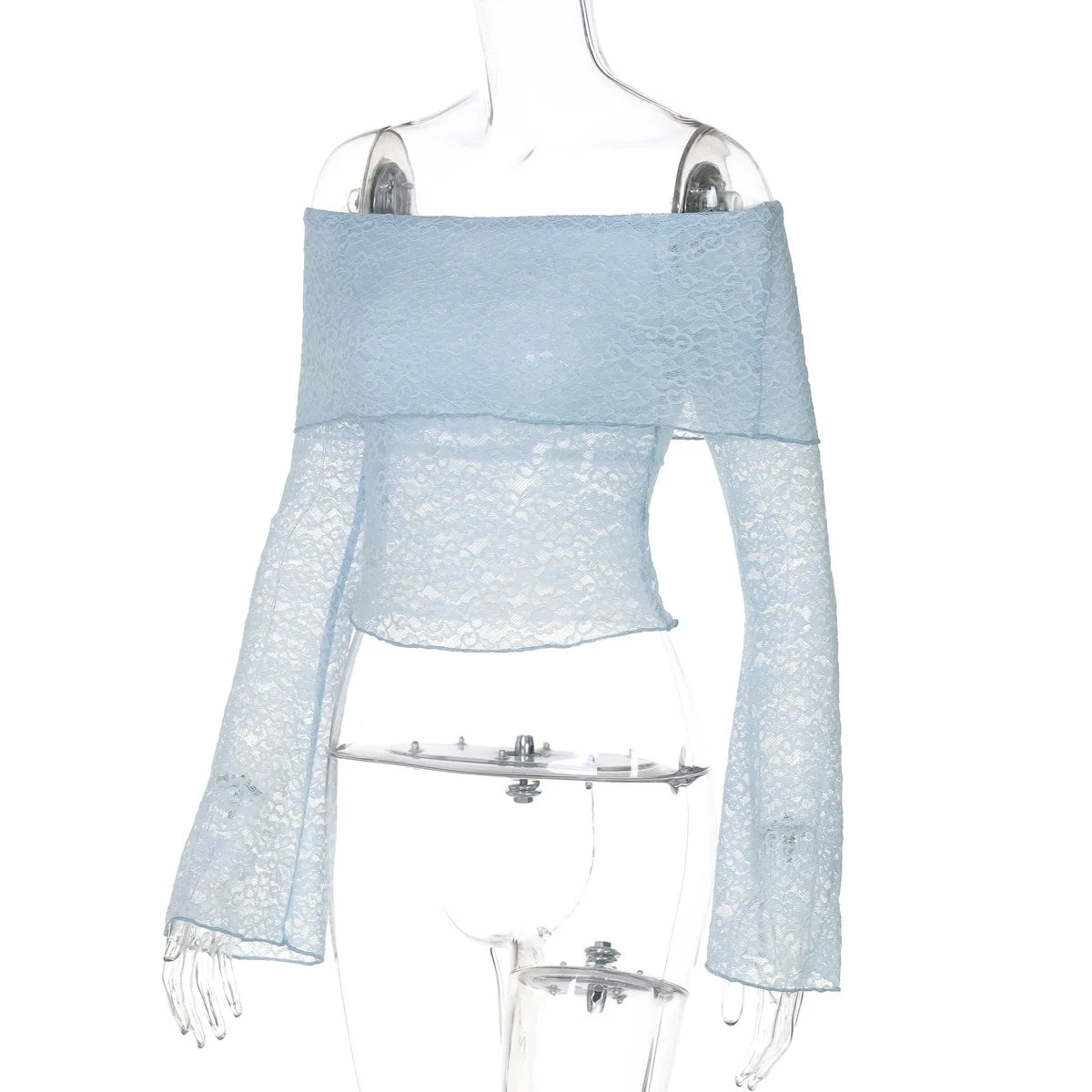 Nsauye Women Skinny Sexy Lace Mesh Fashion Elegant Long Sleeve Basic Cropped T Shirt Tops 2025 Summer Night Club Mini Blouse