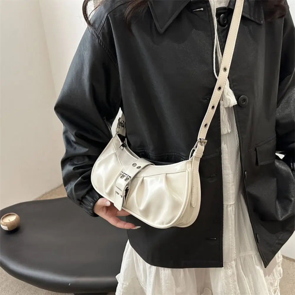 Retro Designer Buckle Armpit Bag Pu Leather Gothic Y2k Shoulder Bag Vintage Cross Body Spicy Girl Handbag Female