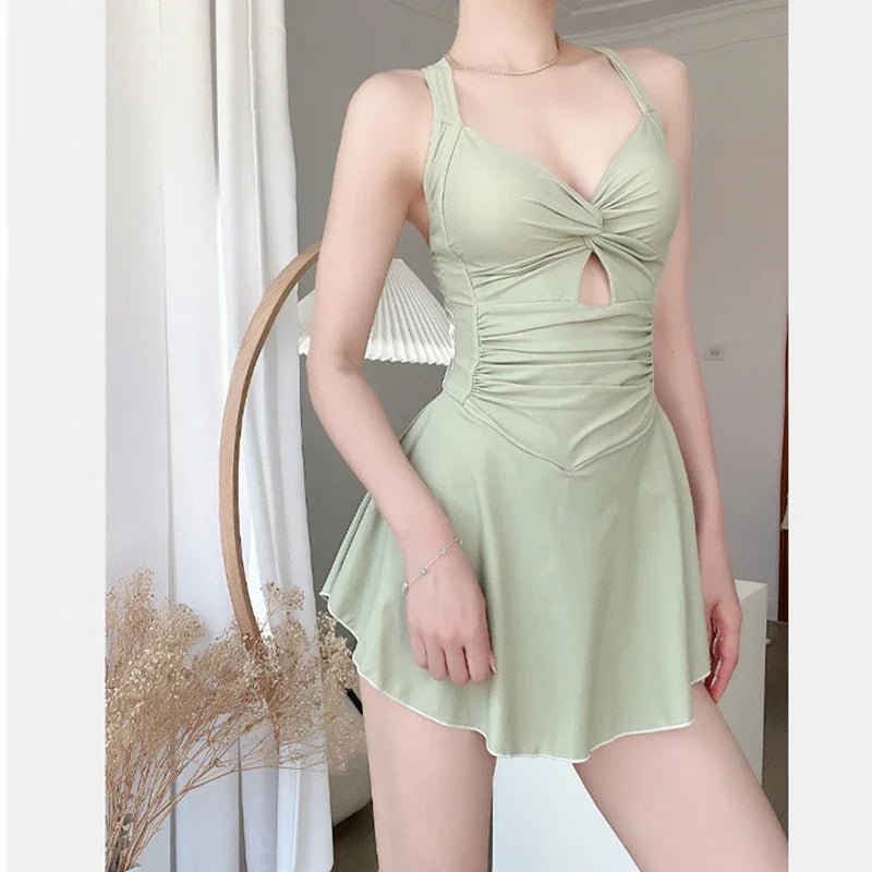 Cute Women Hanging Neck Sweet Swimwear Sexy One-piec Beach Wear Swim Suit Beach Dress Swimsuit High Waist Bathing Suit for Girls