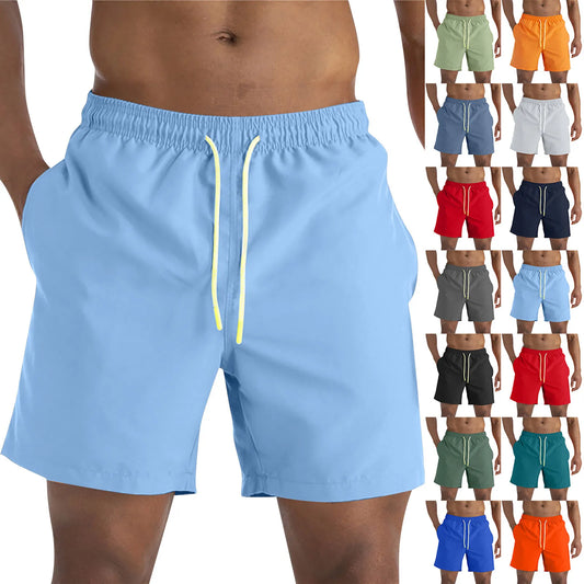 Men's Swim Trunks Quick Dry Beach Solid Color Shorts 2025 New Drawstring Elastic Waist Sweatpants Comfortable slim Sports shorts
