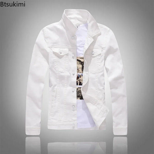 2025 Denim Jackets Men Solid Color Jacket Slim Fit Denim Coat Fashion Military Jacket Yellow Black Green White Top for Men