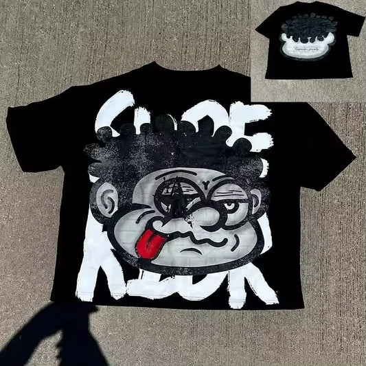 Vintage Big Face Graphic Print Cotton T-Shirt Men Y2K Summer Short Sleeves Vintage Oversize Tshirt Streetwear Women Top Tees