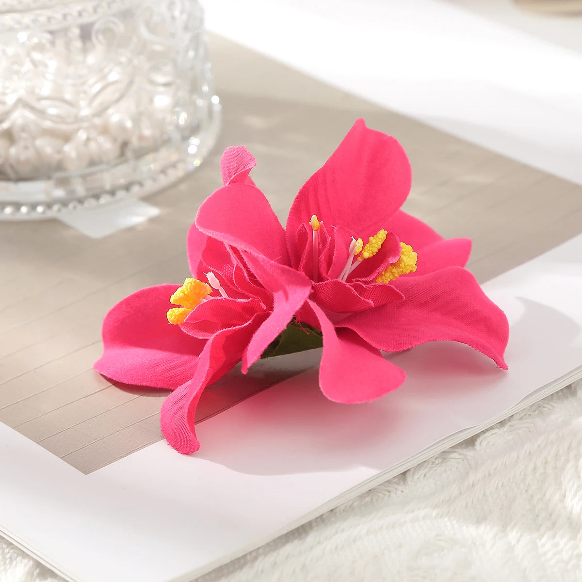 AWAYTR Elegant Bohemian Flower Small Hair Clips Faux Flower Side Pins Hairpin Vacation Beach Hair Accessories for Women