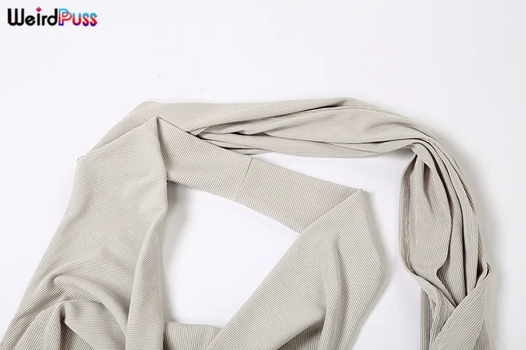 Weird Puss Backless Halter Women Evening Dress With Scarf Hollow Back Split Skinny Ladies Formal Occasion Prom Bodycon Vestidos