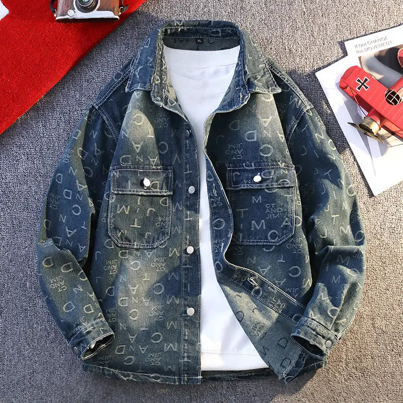 High Quality 2025 Spring Autumn Men's Cotton Denim Jackets Casual Youth Streetwear print Denim Coats Loose Tops Clothing