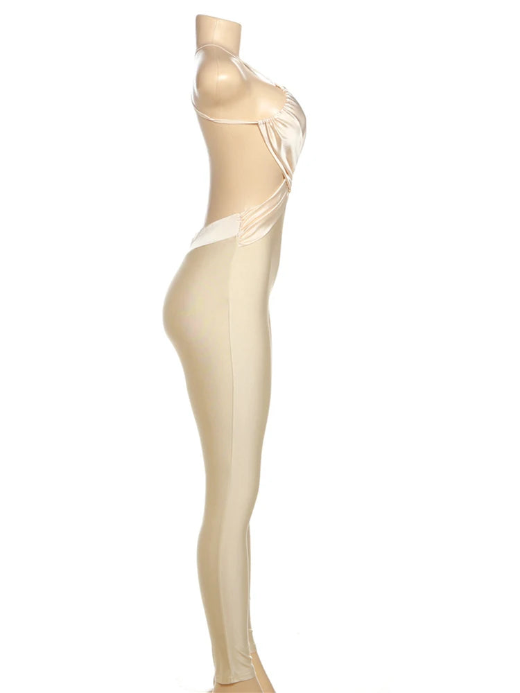Sexy Backless Jumpsuit Women Sleeveless Cross Ruched Wrap Straps Midnight Coquette