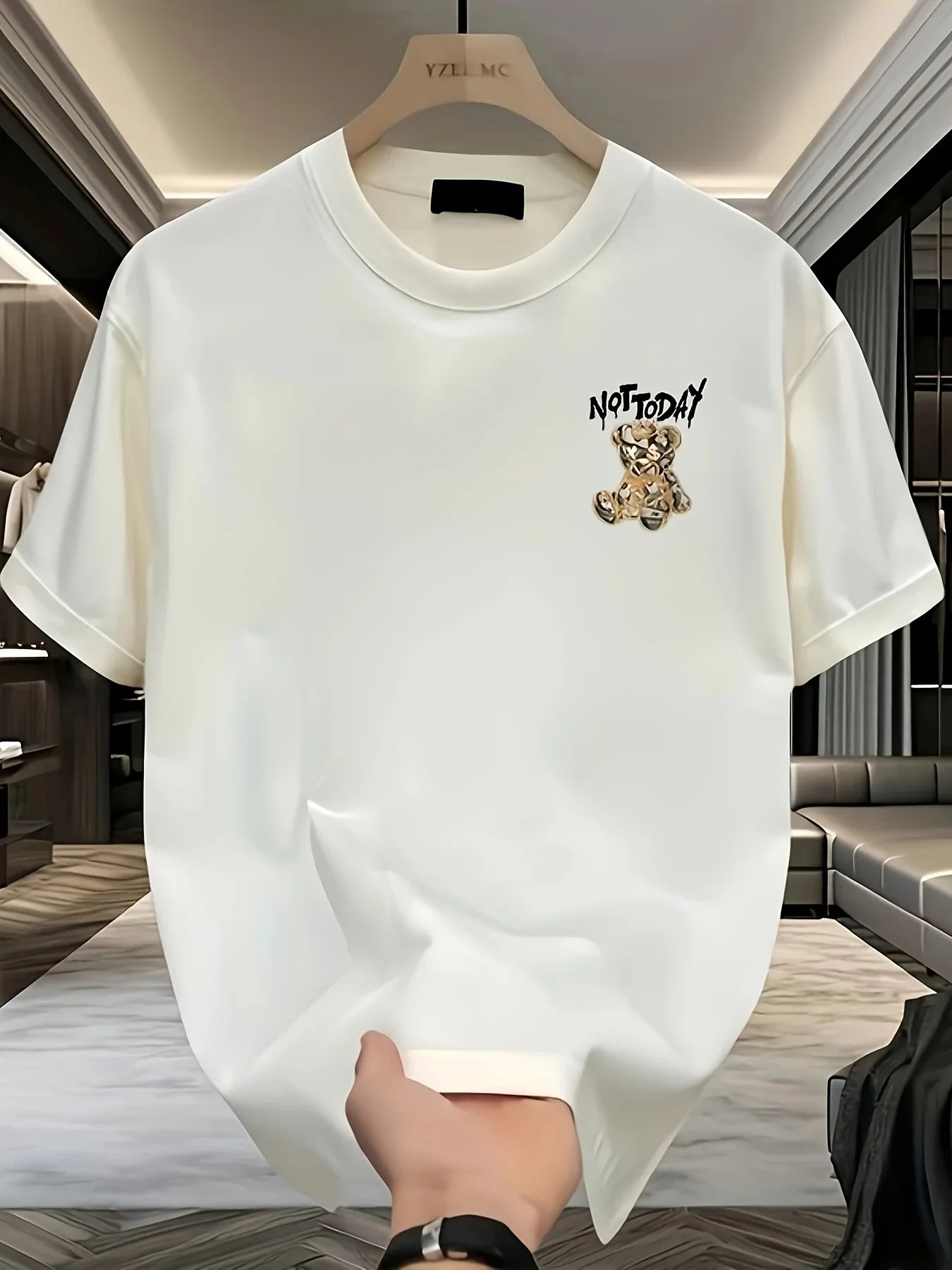 Men's summer 100% pure cotton fashionable casual loose cartoon bear pattern printed short-sleeved T-shirt top