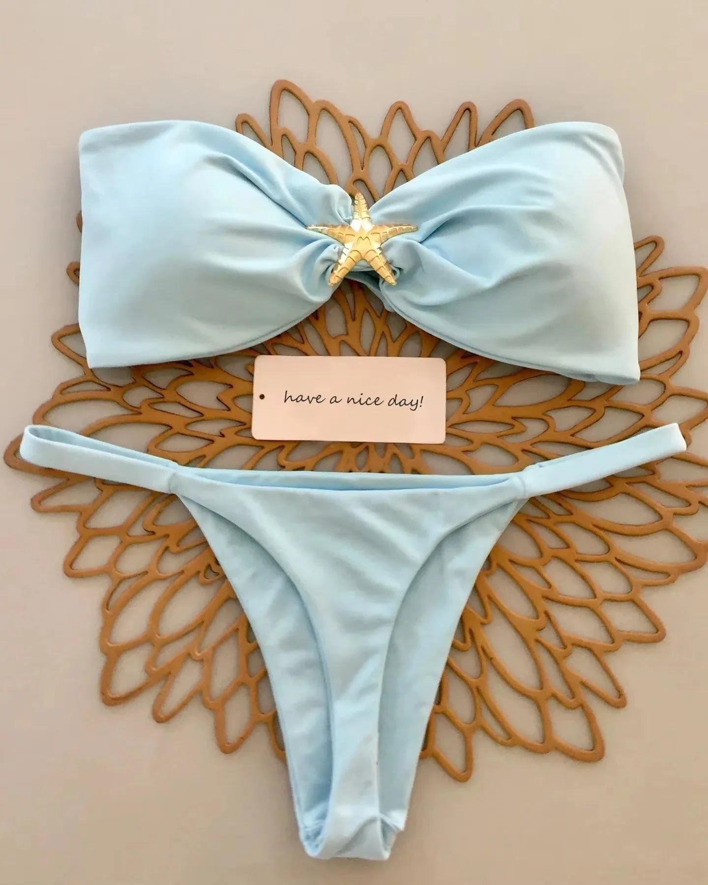 Sexy Women's Bikini Solid Color Strapless Split Swimsuit