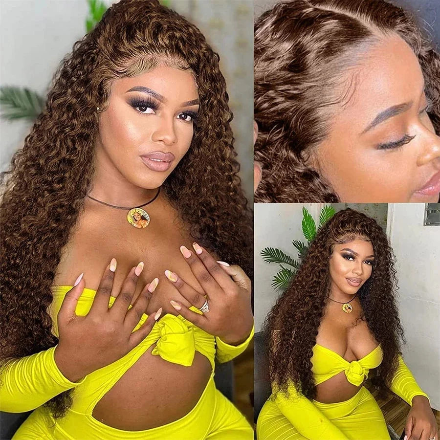 Deep Wave Frontal Wig 13x6 Hd Lace 30 Inch Chocolate Brown 13x4 Curly Lace Front Human Hair Water Wave Brazilian Wigs For Women
