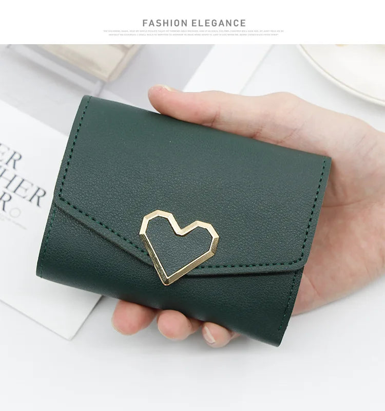 Korean version women wallet short heart-shaped three fold women's wallet multi card slot card bag zero wallet  purses for women