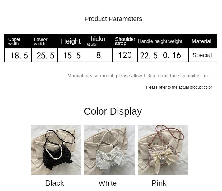 Pearl Female Bag Retro Luxury Designer Handbag Bow Crossbody Bags Fashion Canvas Women's 2023 Trend Shoulder bag Purses