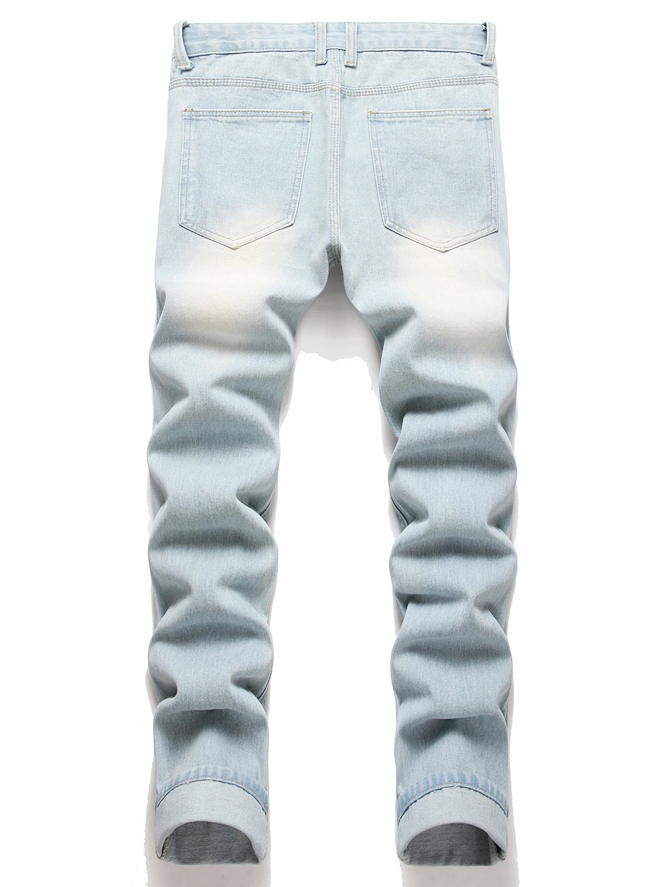 Vintage Light Blue Jeans Straight Loose Fit Distressed Cat Whisker Denim Pants Casual Streetwear High Quality Stretch 28-4, men's jeans