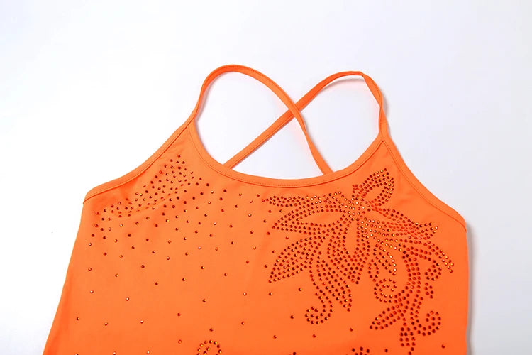 Weird Puss Flower Rhinestones Sexy Low-Neck Dress Women Cross Bandage Backless Fashion Vacation Beach Party Style Mini Bodycon
