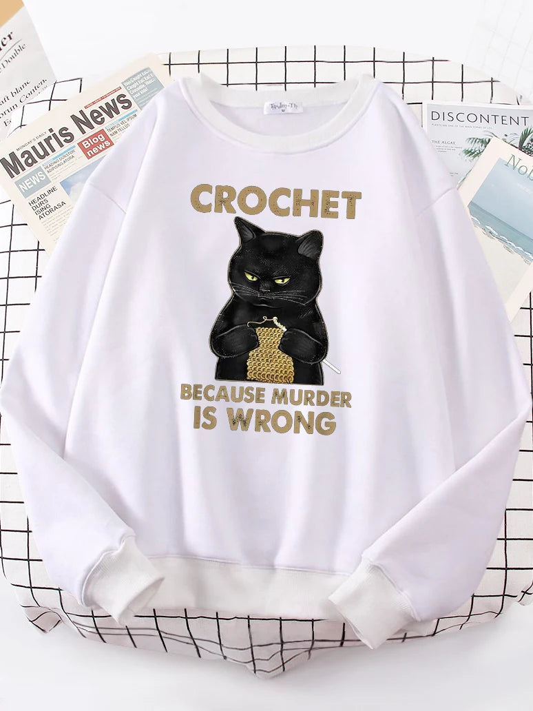 Crochet Because Murder Is Wrong Women's Hoody Fashion Fit Sweatshirt Casual Fleece Oversized Hoody Hip Hop All-match Tracksuit