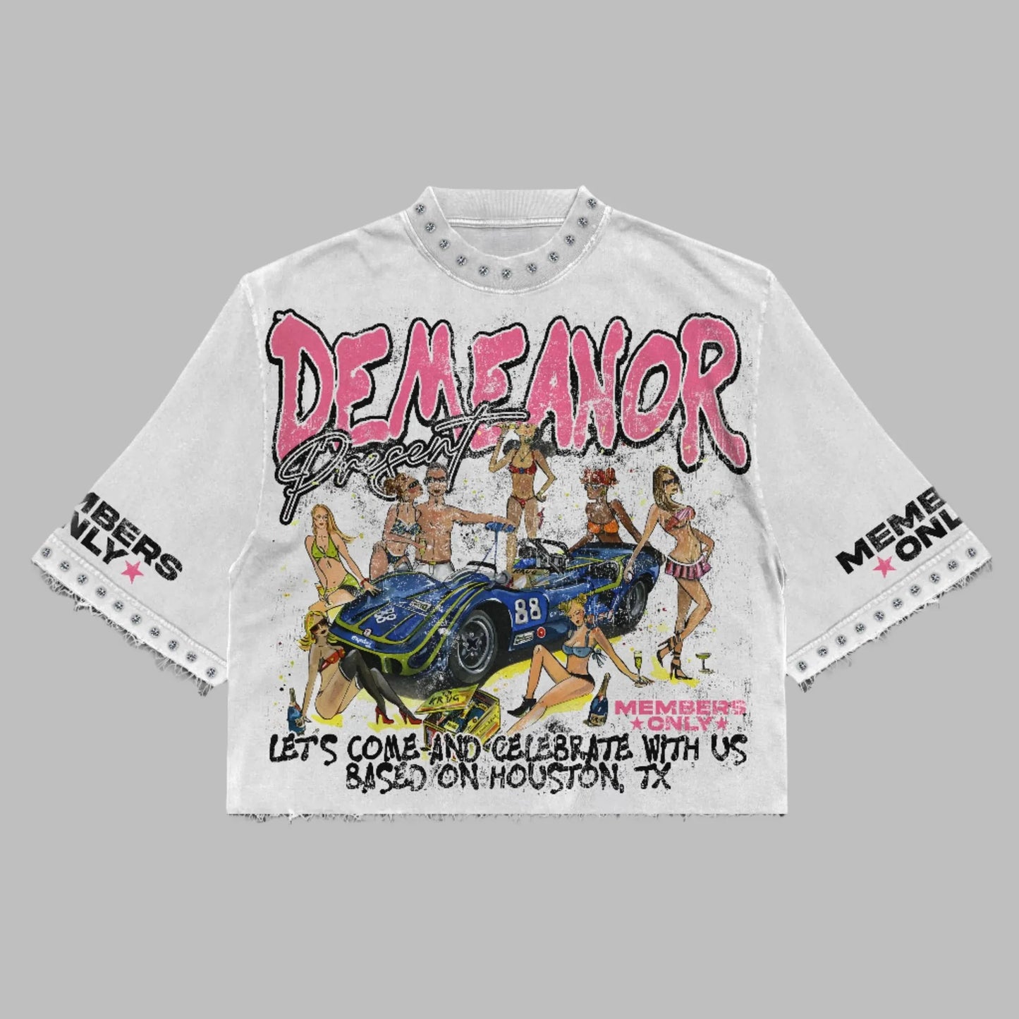 Ladys Harajuku Klein Stone Embroidery Crop Tees Y2k Gothic Graphic Hip Hop Print Long Sleeves T Shirts Cotton Loose Tops