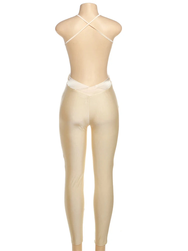 Sexy Backless Jumpsuit Women Sleeveless Cross Ruched Wrap Straps Midnight Coquette