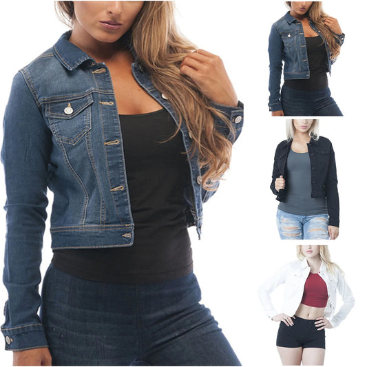 Washed Coats Button Up Jean Jacket For Women Autumn Button Down Jackets Lady Basic Long Sleeve Outwear куртка