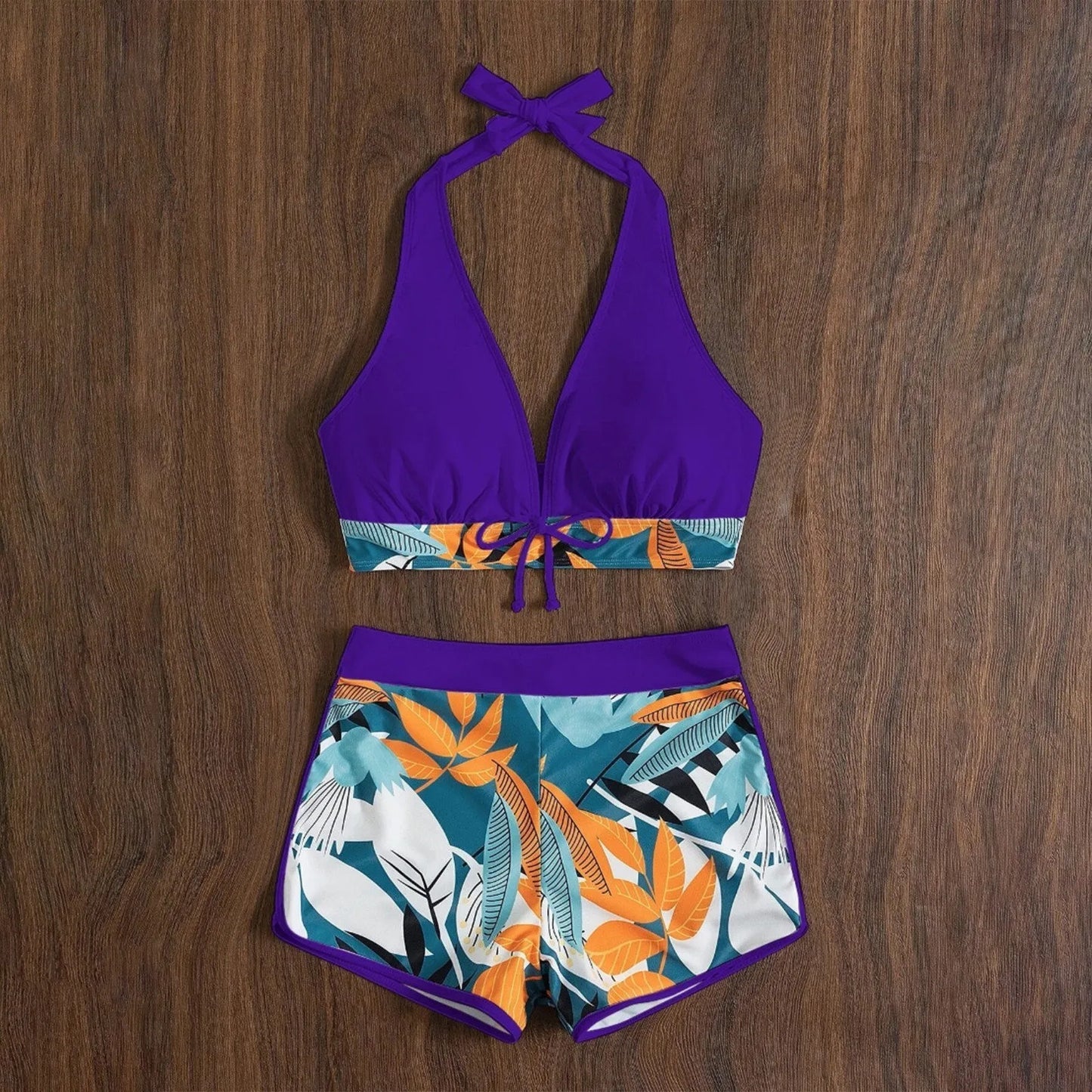 Shorts Bikinis Set  High Waist Swimsuit Women Swimwear  Plant Print Bathers Bathing Swim Suit Beachwear