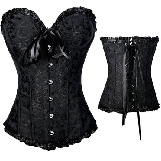 HEZIOWYUN Women's Sexy Vintage Lace-up Bow Decor Corset Bustier Tops Boned Waist Trainer Body Shapwear Slim Plus Size Underwear