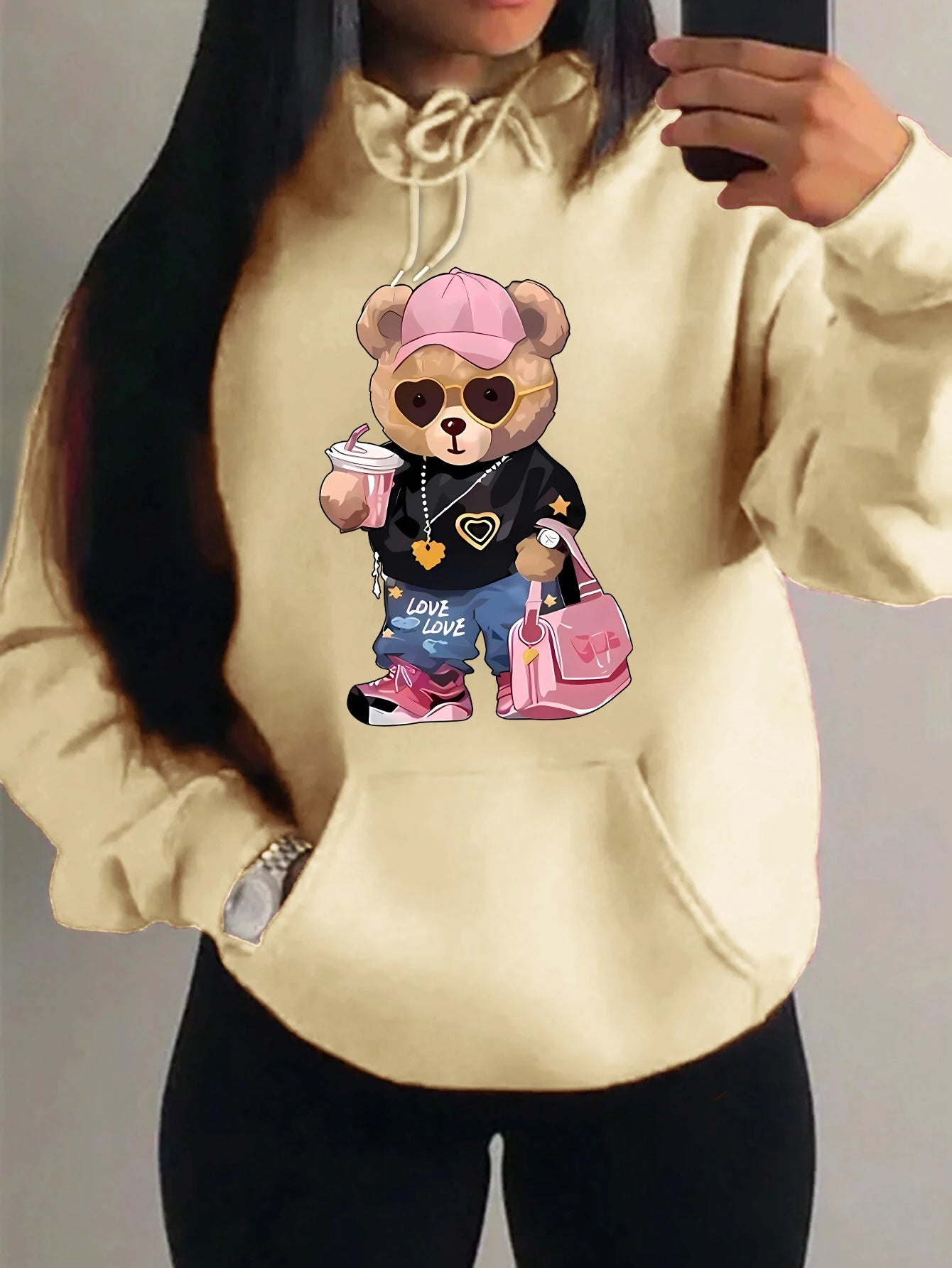 Cool Bear Sister Pattern Creative Design Women Clothes Creativity Fleece Hoodie Harajuku Pocket Pullovers Funny Autumn Hoody