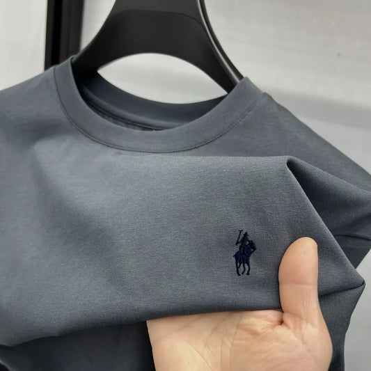 100% pure cotton short sleeve round neck men's T-shirt hot selling luxury brand summer exquisite pony embroidery breathable top