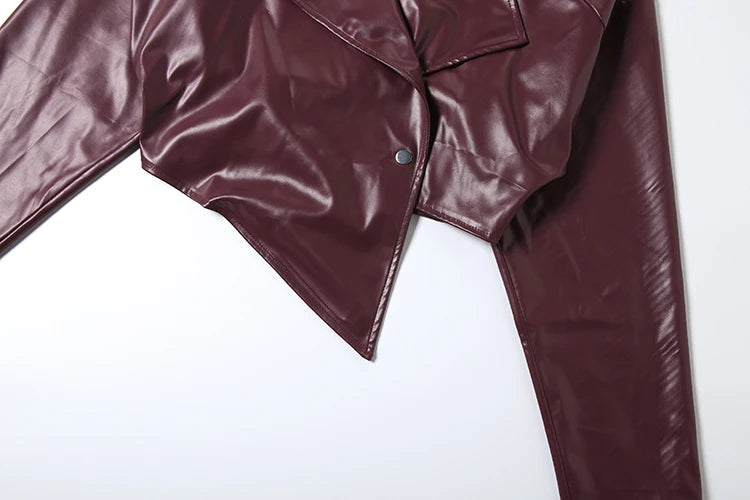 Weird Puss Faux Leather Crop Jacket Women Cross Neck Hipster Single Button Irregular Fall Trend Wild Basic Sexy Streetwear Coat