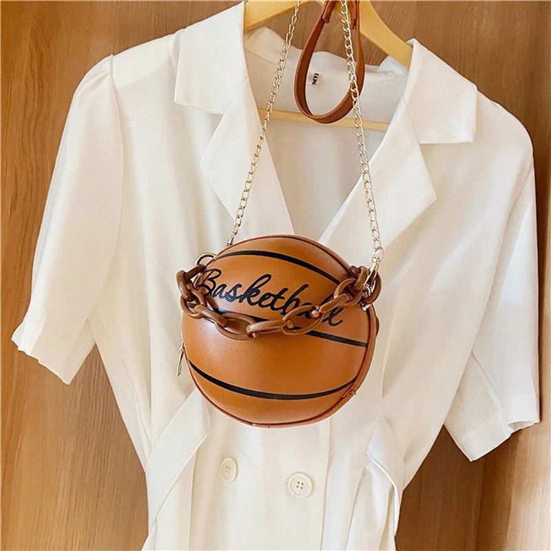 2024 Crossbody Bag New Network Red Personality Fun Pink Ins Versatile Chain Football Basketball Shoulder Bag Small Round Bag
