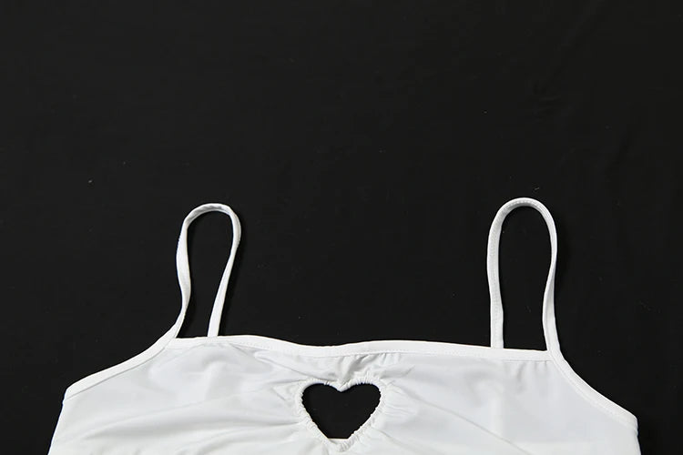 Weird Puss Heart Hollow 2 Piece Set Women Simple Vacation Camisole+Panties Beach Style Matching Stretch Street Comfortable Suit