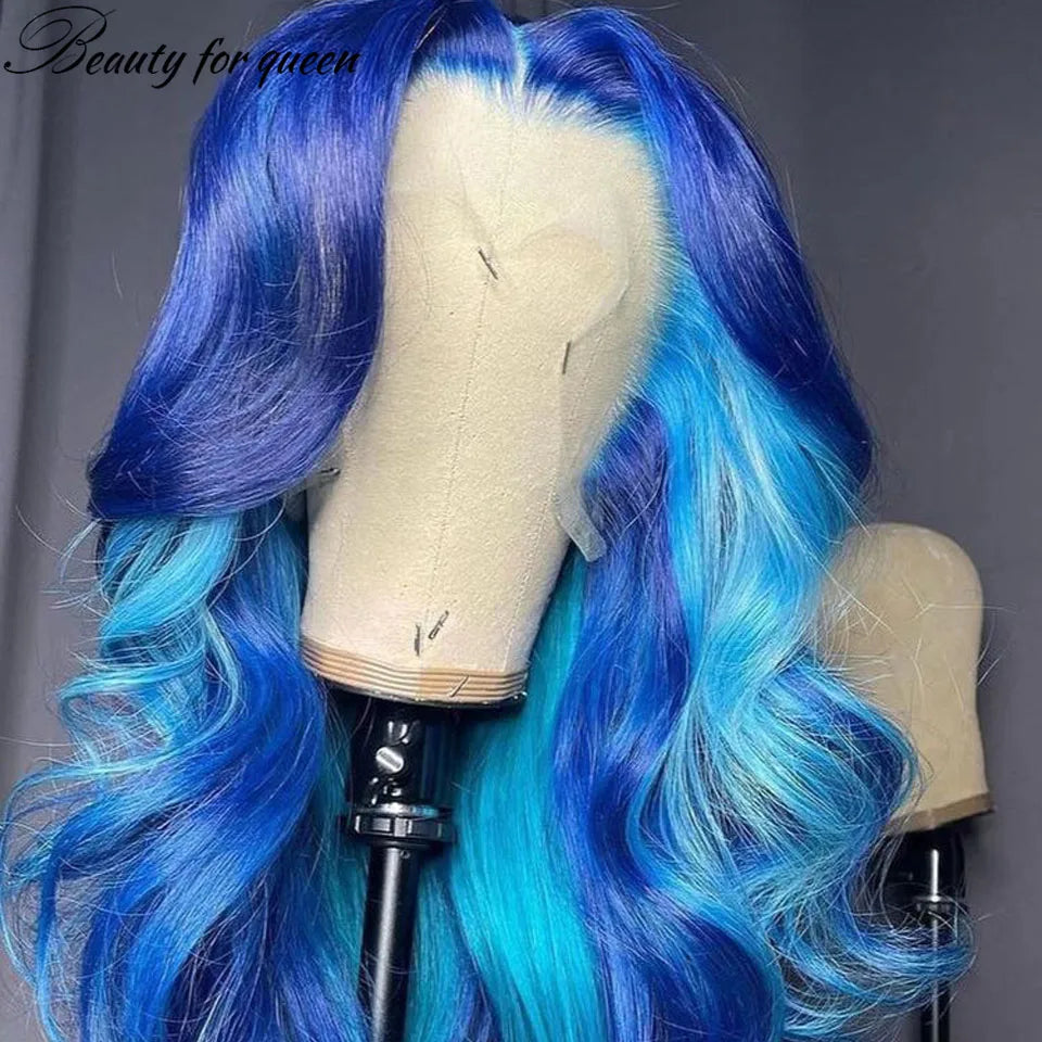 Body Wave Blue Lace Front Human Hair Wigs For Women 150 Density Brazilian Hair HD Transparent Lace Frontal Wigs With Baby Hair