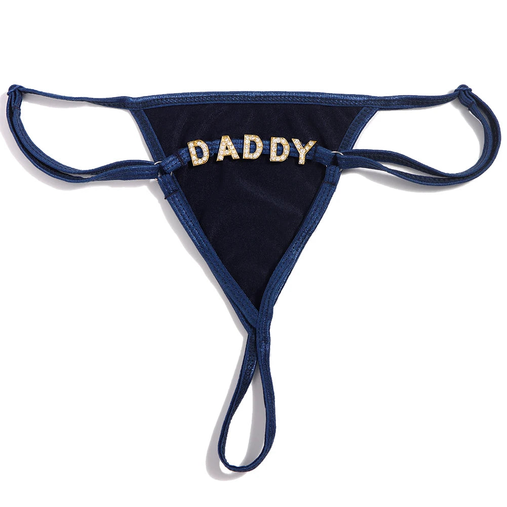 Sexy Solid Color Thong Customized Crystal letter Panties for Women Personality DIY Name Underwear Intimates Girls Gift