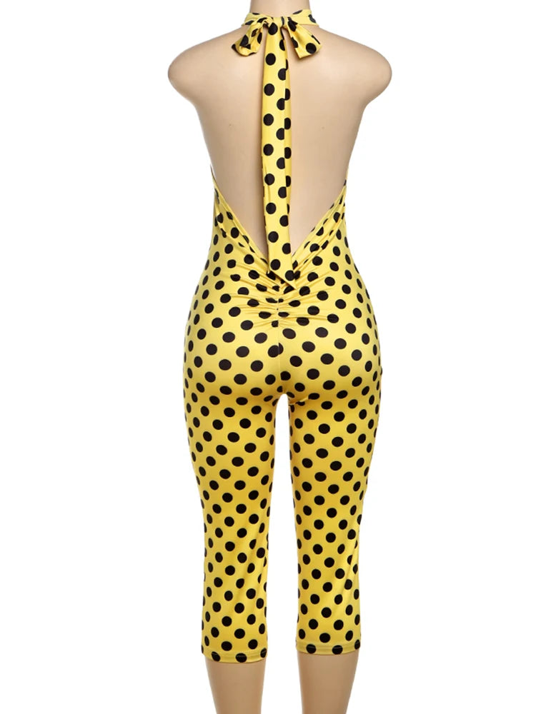 Weird Puss Colorful Print Romper Women Halter Bandage Summer Sexy Hipster Backless Activity Workout Fit Tight Stretch Playsuits