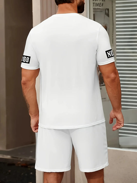 2025 Summer new men's set letter print casual fashion T-shirt Short sleeve shorts Sportswear casual everyday wear for both men a