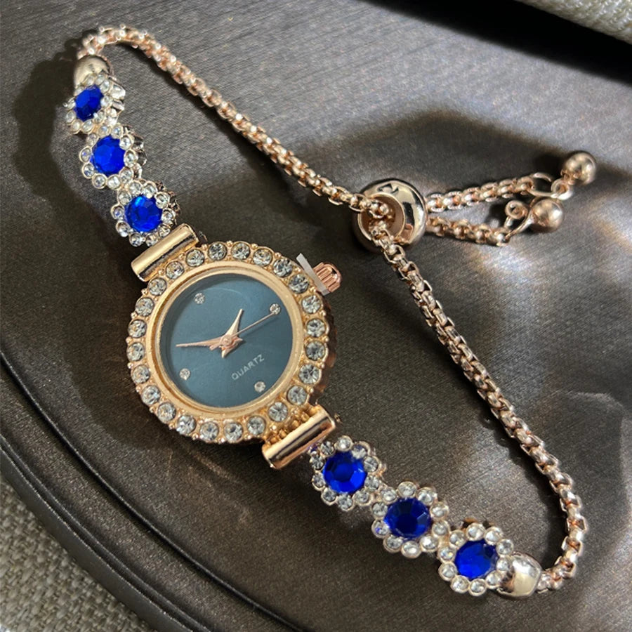 Foreign trade chalcedony bracelet watch set with diamond light luxury live new fashion quartz watch pull diamond women's watch