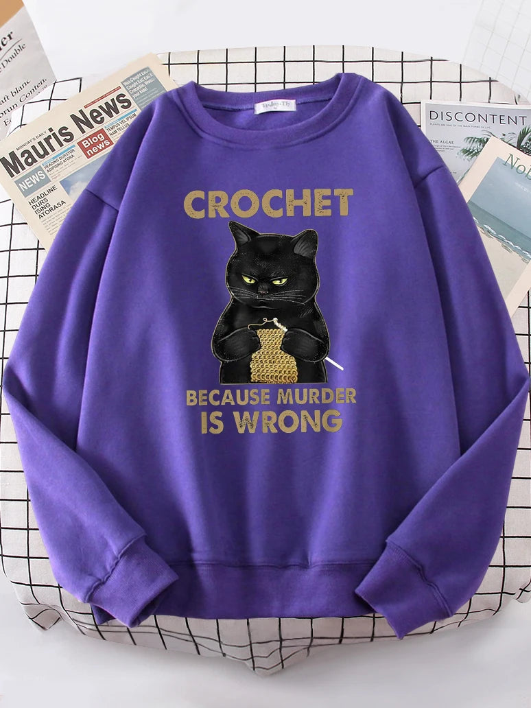 Crochet Because Murder Is Wrong Women's Hoody Fashion Fit Sweatshirt Casual Fleece Oversized Hoody Hip Hop All-match Tracksuit