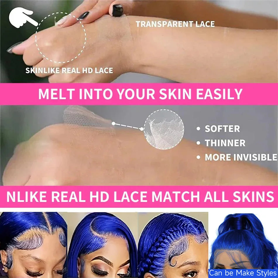 Navy Blue HD 13X6 Body Wave Lace Front Wig Colored Human Hair Wigs Glueless 30 Inch Royal Blue Lace Frontal Wig 100% Human Hair