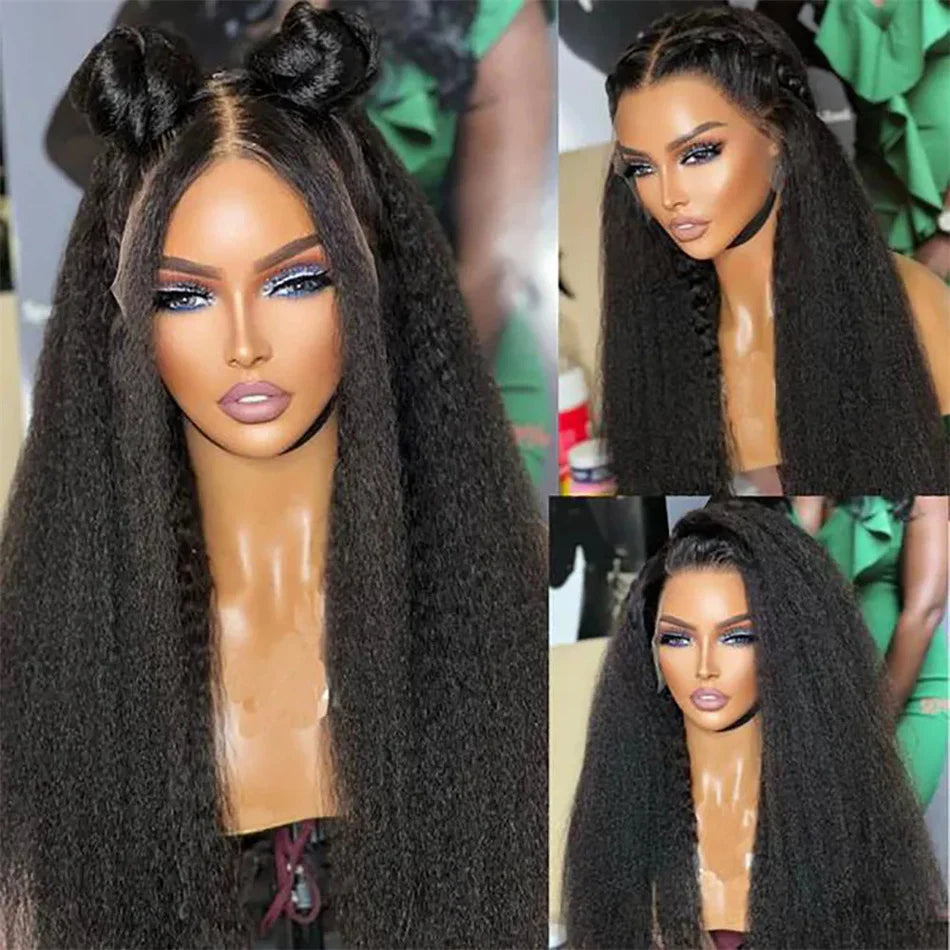 Kinky Straight 13x4 Lace Front Human Hair Wigs For Women Brazilian Bone Colored Yaki Straight Transparent Lace Frontal Curly Wig