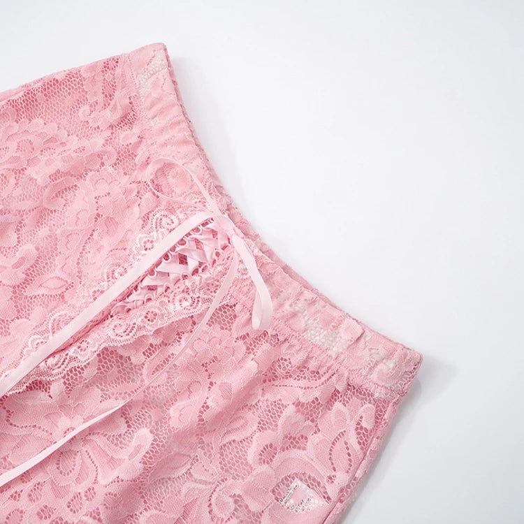 Lace Knee Length Pants, Summer Women Midi Waist Hollow Out Sexy Club Party See Through Leggings Pants