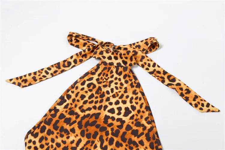 Weird Puss Backless Romper Women Halter Bandage Leopard Print Fit Tight Stretch Summer Sexy Hipster Activity Workout Playsuits