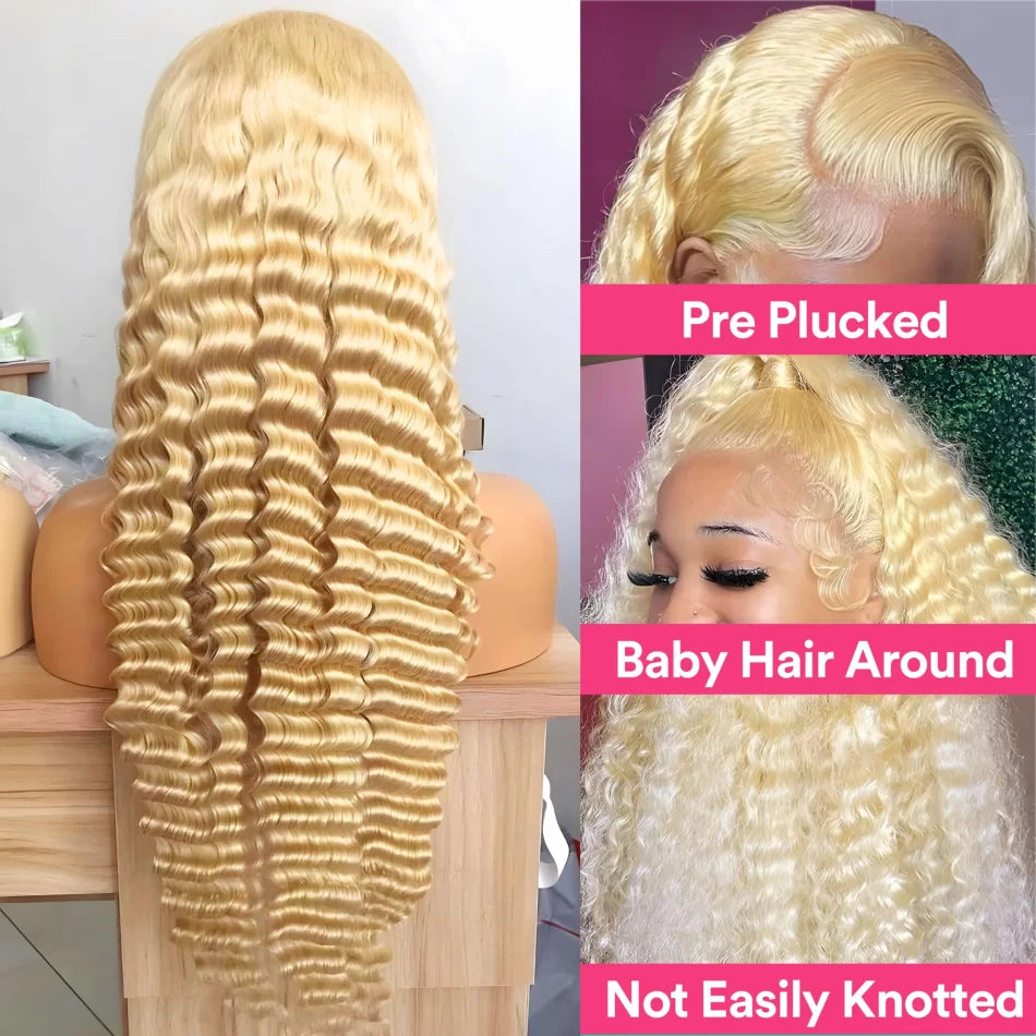 Deep Wave 613 Lace Front Wig Human Hair 13X6 30 32 Inch Blonde Wig Human Hair 220 Density Pre Plucked Lace Frontal Wig For Women