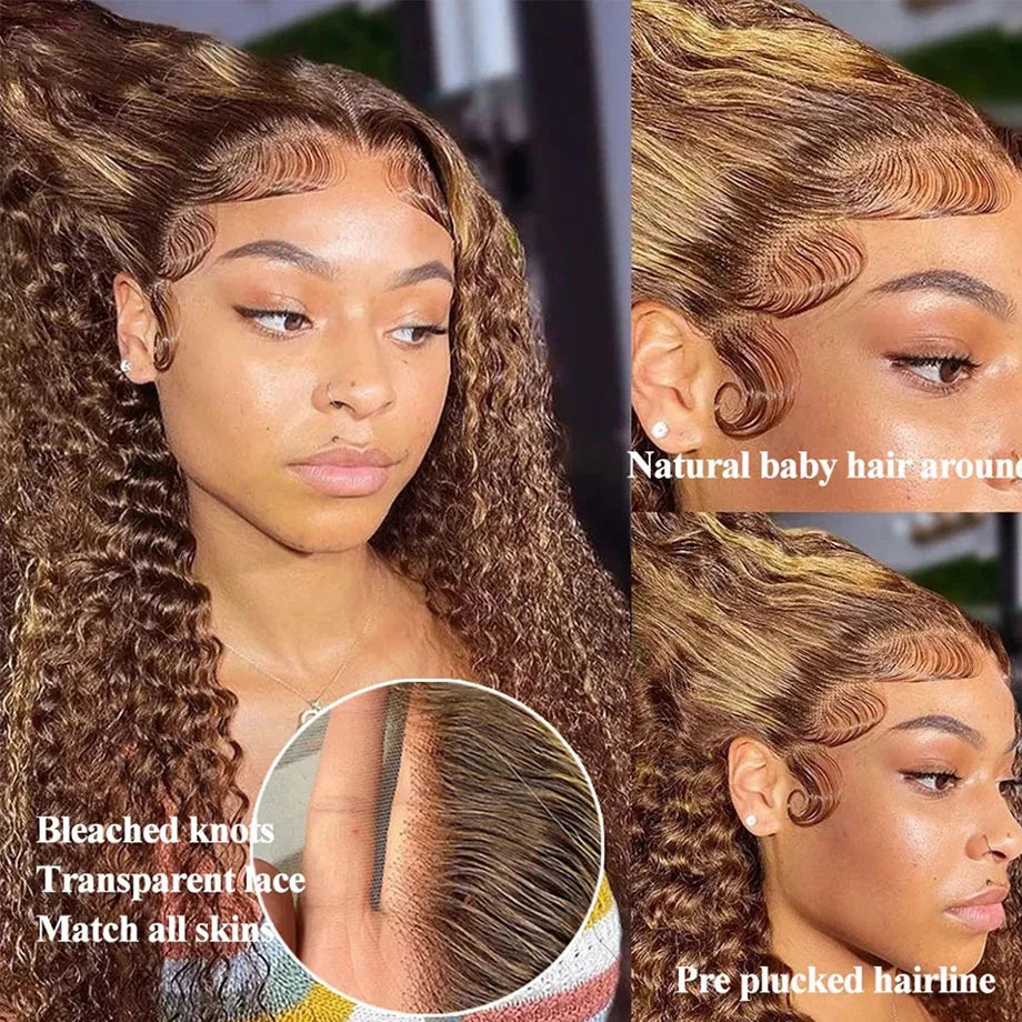 Highlight Wig Human Hair Ombre HD Lace Wig 13x6 Human Hair Deep Wave Frontal Wig Brazilian 13x4 Water Wave Curly Wigs For ladies