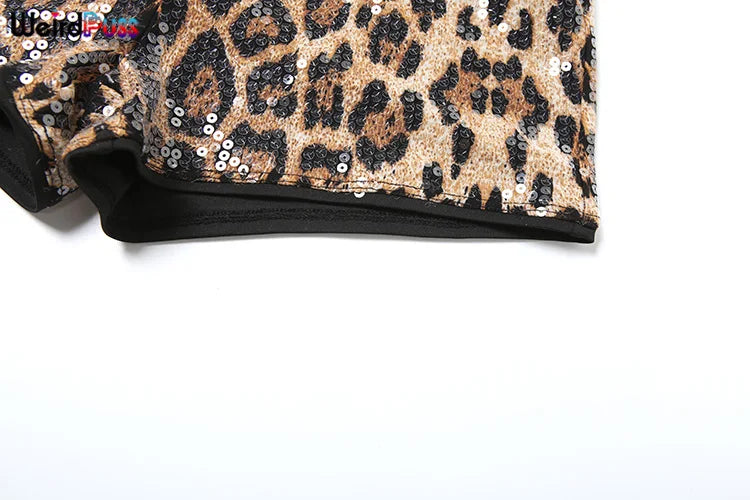 Weird Puss Leopard Print Mini Shorts Women Sequins Patchwork Wild Skinny Stretch Streetwear Autumn Midnight Sexy Trend Buttoms