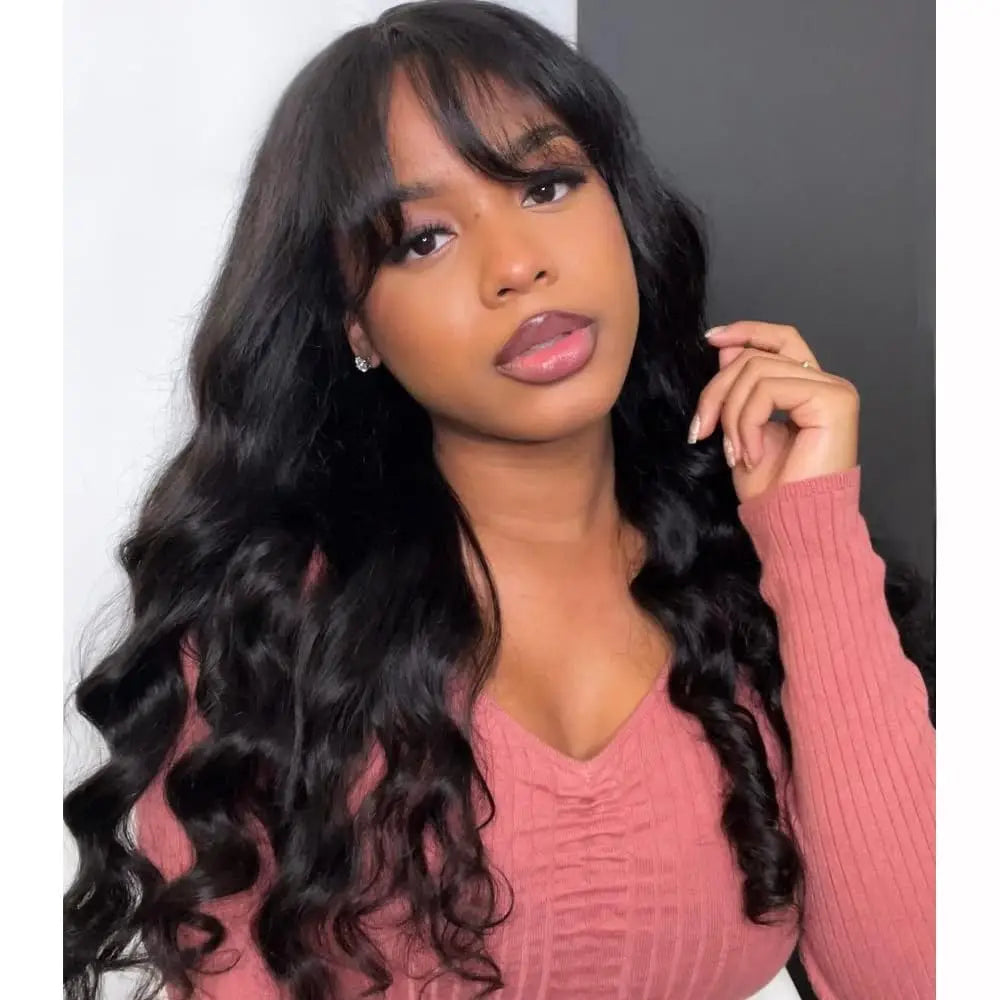 Body Wave Human Hair Wigs with Bangs 3X1 Middle Part Lace Wig Pre Plucked Body Wave Glueless Wig Machine Made Wigs For Women
